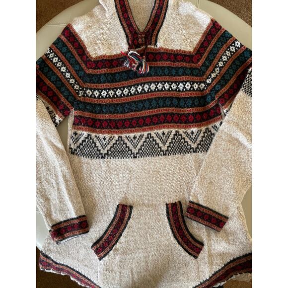 Hand Woven Alpaca Wool Tasseled Hooded Sweater Large - Picture 4 of 7